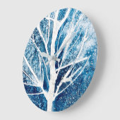 Grande Horloge Ronde Noël du bouleau blanc d'hiver (Angle)