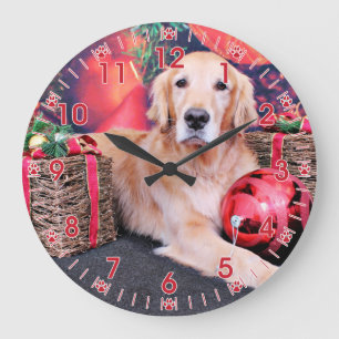 Grande Horloge Ronde Noël - golden retriever - ciel
