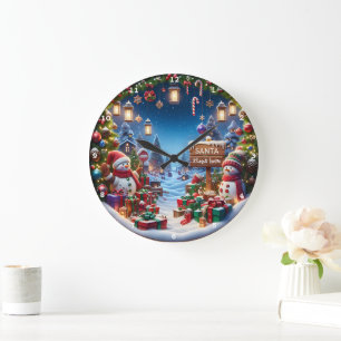 Grande Horloge Ronde Noël Neiges, Ornements Décorations de vacances