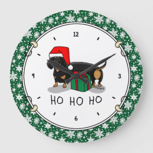 Grande Horloge Ronde Noël Père Noël Dachshund (S noir & tan) mignonne