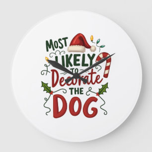 Grande Horloge Ronde Noël Probablement Décorer Chien Xmas Famille 2