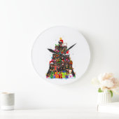 Grande Horloge Ronde noël pyjama rottweiler arbre Noël cadeaux (Maison)