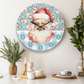 Grande Horloge Ronde Noël Rétro Père Noël Bleu Et Blanc Plaid