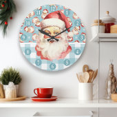 Grande Horloge Ronde Noël Rétro Père Noël Bleu Et Blanc Plaid