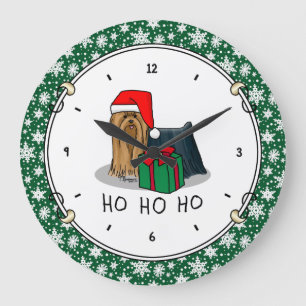 Grande Horloge Ronde Noël Santa Hat Yorkshire Terrier Yorkie Cute