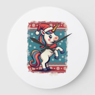 Grande Horloge Ronde Noël vintage licorne dabant arc-en-ciel fêtes