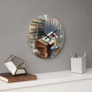 Grande Horloge Ronde Noël vintage, Saint Nicolas Mauvais ou Bon Enfant