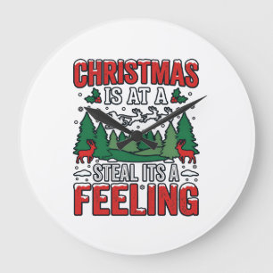 Grande Horloge Ronde Noël Voler C'est Un Sentiment Renne Traîneau Desi