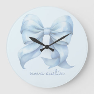 Grande Horloge Ronde Nœud Bleu Tendance Personnalisé Avec Monogramme de