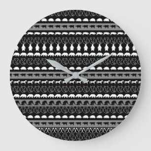 Grande Horloge Ronde Noir Blanc mignon Animaux Motif #2
