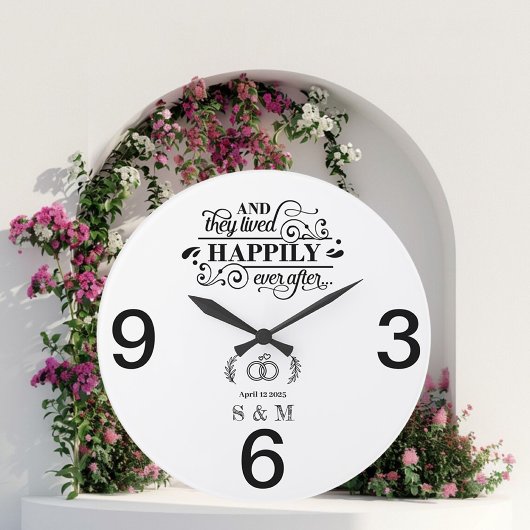 Grande Horloge Ronde Noir & Blanc Simple Minimaliste Mariage des jeunes