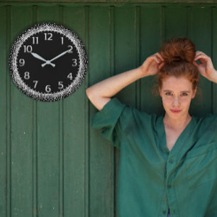 Grande Horloge Ronde Noir de chiffres arabes de parties scintillantes