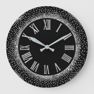 Grande Horloge Ronde Noir élégant de parties scintillantes de nombre