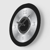 Grande Horloge Ronde Noir Et Argent À La Mode (Angle)