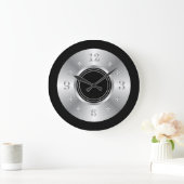 Grande Horloge Ronde Noir Et Argent À La Mode (Maison)