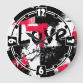 Grande Horloge Ronde Noir et blanc avec taches rouges amour motif (Recto)
