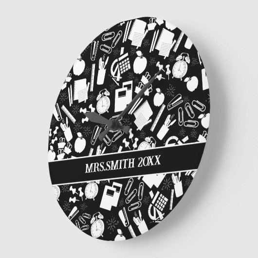 Grande Horloge Ronde noir et blanc Fournitures scolaires Motif (Angle)