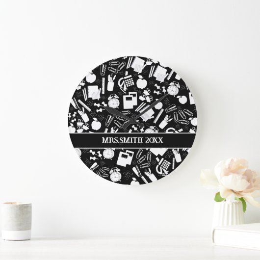 Grande Horloge Ronde noir et blanc Fournitures scolaires Motif (Maison)