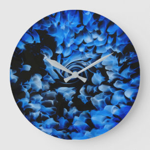 Grande Horloge Ronde Noir et bleu Abstrait