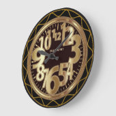 Grande Horloge Ronde Noir et Or antique Abstrait (Angle)