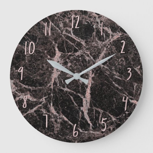 Grande Horloge Ronde Noir et or rose Paillettes Rose Marbre Glamour Ten (Recto)
