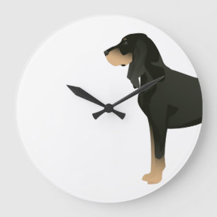 Grande Horloge Ronde Noir et Tan Coonhound Basic race personnalisable