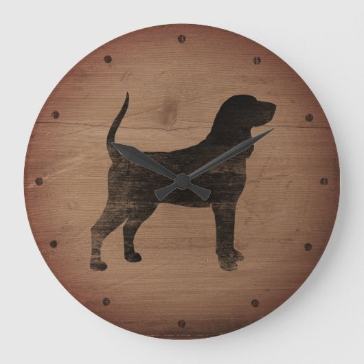 Grande Horloge Ronde Noir et Tan Coonhound Style rustique (Recto)
