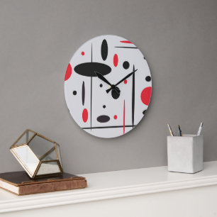 Grande Horloge Ronde Noir géométrique Abstrait rouge