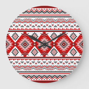 Grande Horloge Ronde Noir noir rouge, motifs ukrainiens.