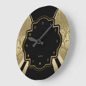 Grande Horloge Ronde Noir & Or Damas conception géométrique (Angle)