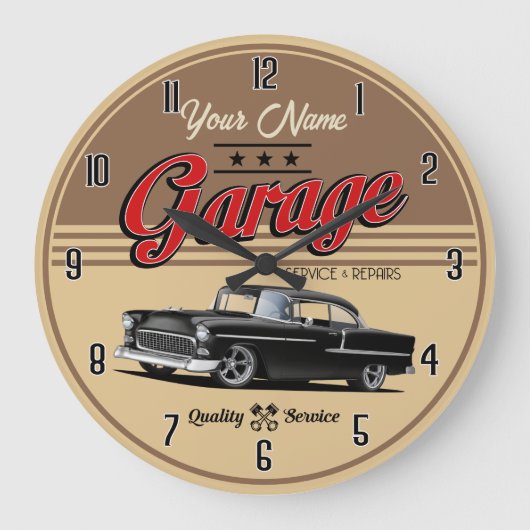 Grande Horloge Ronde Noir personnalisé 1955 Voiture Garage Grande horlo (Recto)