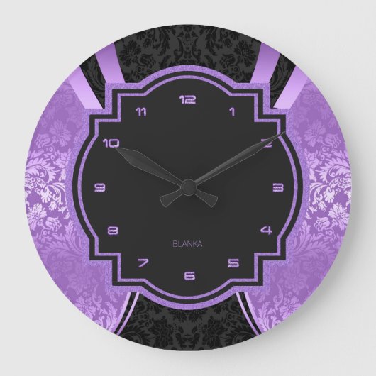 Grande Horloge Ronde Noir & Violet Damas Conception géométrique (Recto)