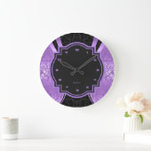 Grande Horloge Ronde Noir & Violet Damas Conception géométrique (Maison)