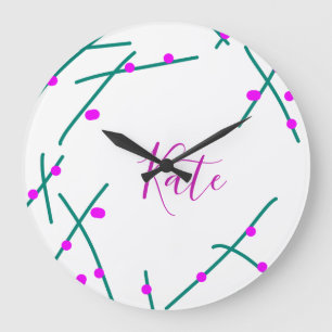 Grande Horloge Ronde Nom d'arbre cerisier vert rose bohème rétro rustiq