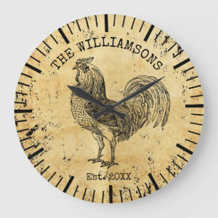 Grande Horloge Ronde Nom de famille antique vintage rustique Ferme Poul