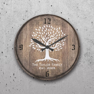 Grande Horloge Ronde Nom de famille établi par famille vintage d'arbre