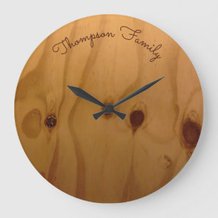 Grande Horloge Ronde nom de famille personnalisé bois rustique