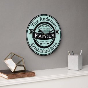Grande Horloge Ronde Nom de famille personnalisé de style rétro de n'im