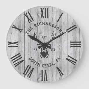 Grande Horloge Ronde Nom de famille personnalisé Russe Farmhouse Wood 