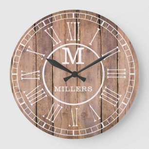 Grande Horloge Ronde Nom de famille russe Monogramme Bois Brown
