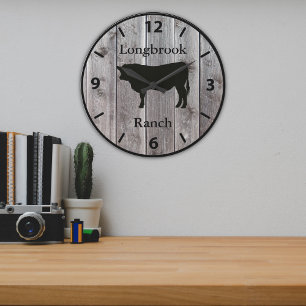 Grande Horloge Ronde Nom de ferme ou d'écurie 5 Style bois de grange pe