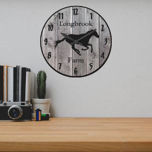 Grande Horloge Ronde Nom de ferme ou d'écurie personnalisé de style boi