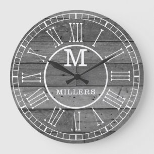 Grande Horloge Ronde Nom de la famille russe Monogramme en plâtre gris