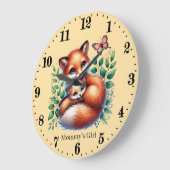 Grande Horloge Ronde Nom de la fille de maman mignonne renard ajouter (Angle)