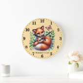 Grande Horloge Ronde Nom de la fille de maman mignonne renard ajouter (Maison)