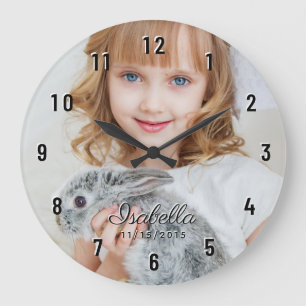 Grande Horloge Ronde Nom de photo personnalisé Date de naissance Chiffr