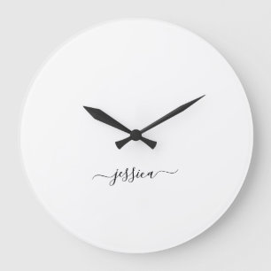 Grande Horloge Ronde Nom de script noir simple