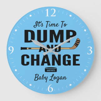 Grande Horloge Ronde Nom du bébé de hockey personnalisé Dépouille et ch