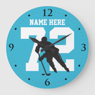 Grande Horloge Ronde Nom du joueur de hockey personnalisé Numéro de S