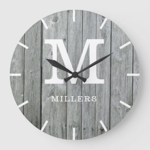 Grande Horloge Ronde Nom du monogramme de l'exploitation de bois gris r
